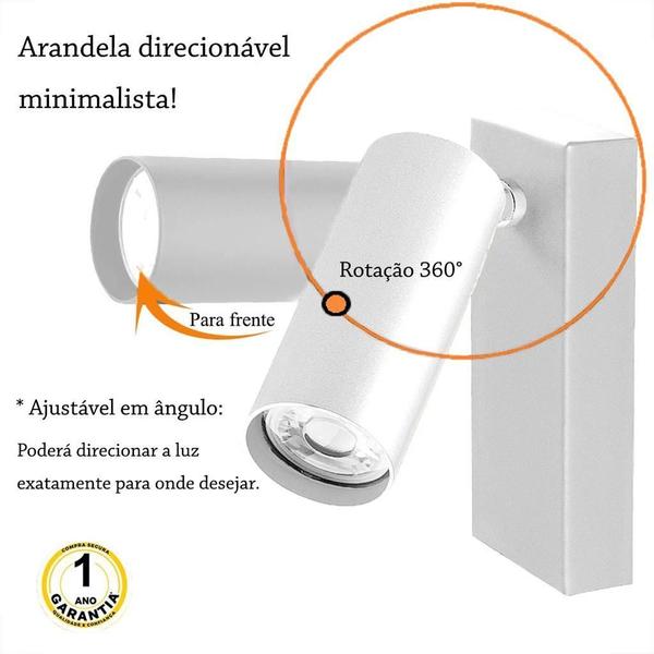 Kit 03 Arandelas Ajustáveis - Alumínio - Branco - Bivolt - Acende A Luz Imagem de Kit 03 Arandelas Ajustáveis - Alumínio - Branco - Bivolt