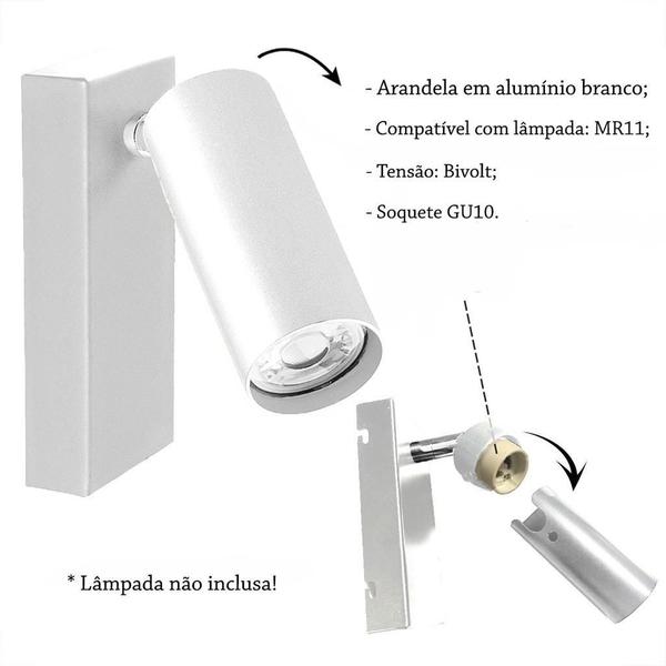 Kit 03 Arandelas Ajustáveis - Alumínio - Branco - Bivolt - Acende A Luz Imagem de Kit 03 Arandelas Ajustáveis - Alumínio - Branco - Bivolt
