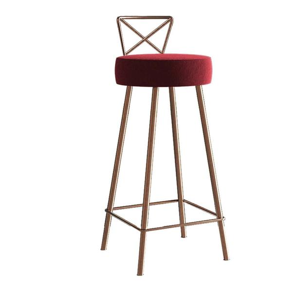 Imagem de Kit 03 Banqueta Alta Com Encosto Tânia Eiffel Cozinha Bar Bistrô Ferro Bronze Suede Vermelho - Ahz Móveis