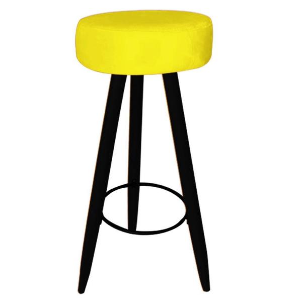 Kit 03 Banqueta Alta Flora Pés Palito em Madeira Preto para Bar Bistrô Cozinha Tecido Sintético Amarelo - KDAcanto Móveis Imagem de Kit 03 Banqueta Alta Flora Pés Palito em Madeira Preto para Bar Bistrô Cozinha Tecido Sintético Amarelo - KDAcanto Móveis