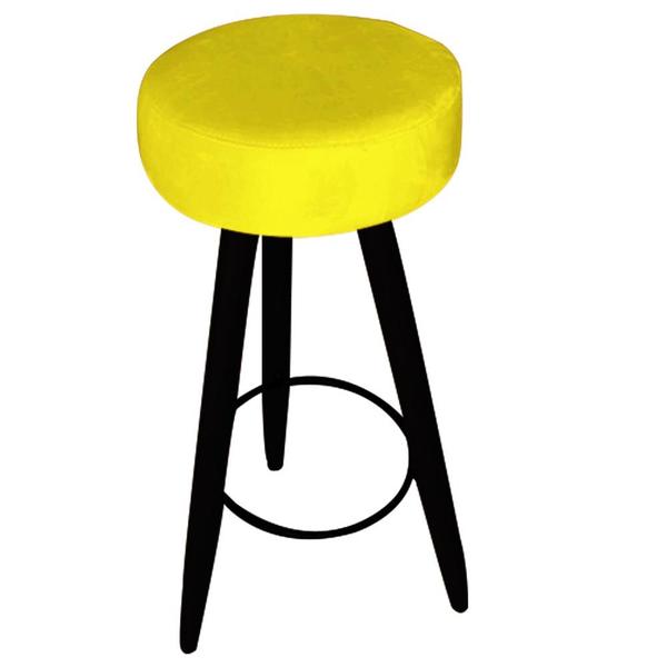 Kit 03 Banqueta Alta Flora Pés Palito em Madeira Preto para Bar Bistrô Cozinha Tecido Sintético Amarelo - KDAcanto Móveis Imagem de Kit 03 Banqueta Alta Flora Pés Palito em Madeira Preto para Bar Bistrô Cozinha Tecido Sintético Amarelo - KDAcanto Móveis