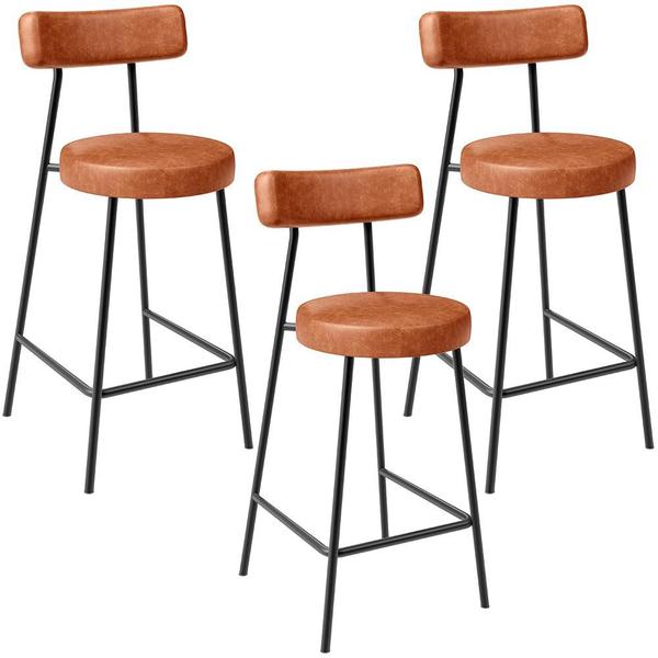 Imagem de Kit 03 Banquetas Baixa Para Cozinha Sala De Jantar Bar Bancada Milão L02 Sintético Camel -LyamDecor