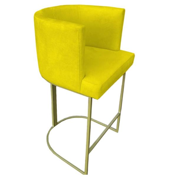 Imagem de Kit 03 Banquetas Toquio Base de Ferro Sued Amarelo - D'Classe Decor