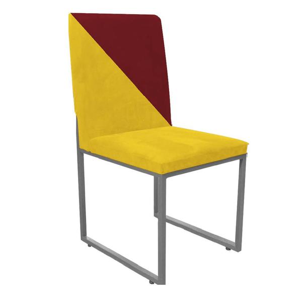 Imagem de Kit 03 Cadeira Office Stan Duo Sala de Jantar Industrial Ferro Prata Sintético Amarelo e Vermelho - Ahz Móveis