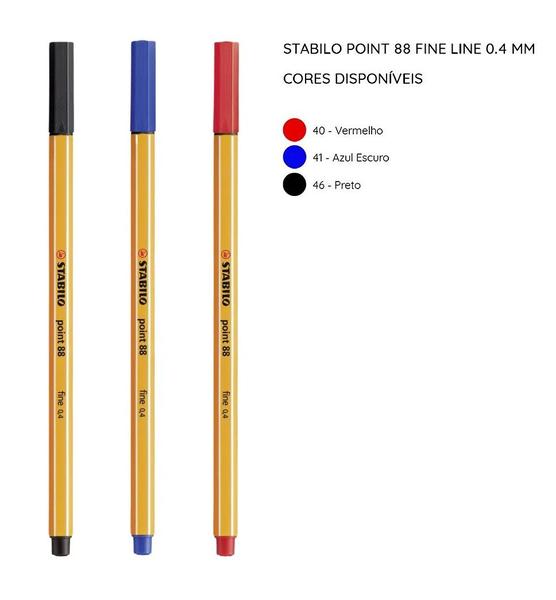 Imagem de Kit 03 Canetas Hidrográfica 0.4mm Stabilo Point 88  Hidrocor  Ponta Fina  Escrita Macia  Escolar