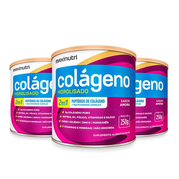 Imagem de Kit 03 Colágeno Hidrolisado Lata 250g Amora Maxinutri