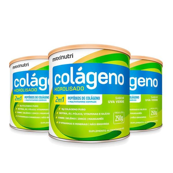 Imagem de Kit 03 Colágeno Hidrolisado Uva Verde Lata 250g Maxinutri