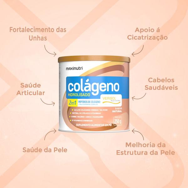 Imagem de Kit 03 Colágenos Verisol Maxinutri Lata 250g Sabor Natural