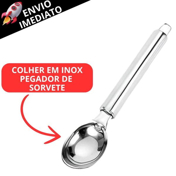 Imagem de Kit 03 Colher Pegador Para Pegar Sorvete em Inox Resistente Profissional Bola De Sorvete Açai