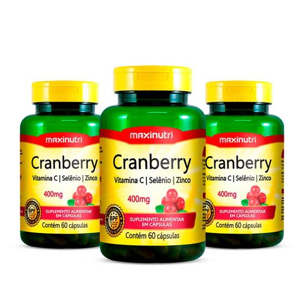 Imagem de Kit 03 Cranberry Vitamina C Selênio Zinco 60 Caps Maxinutri