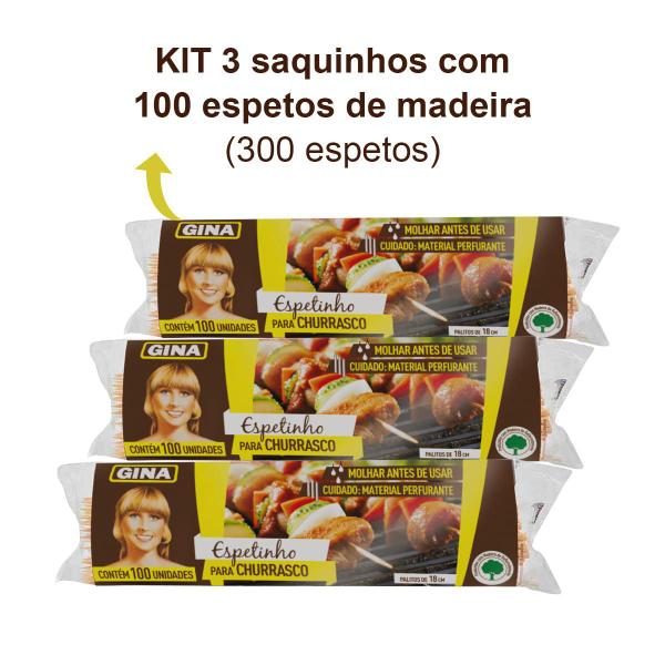 Imagem de Kit 03 Espetos de Madeira 18cm para Alimentos Grelhados 100un - Gina