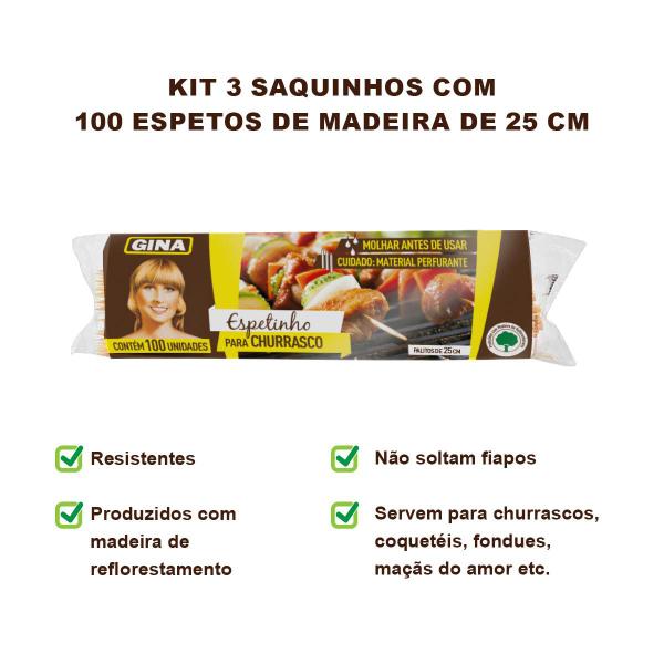 Imagem de Kit 03 Espetos de Madeira com 25cm para Churrasco com ponta afiada 100un - Gina