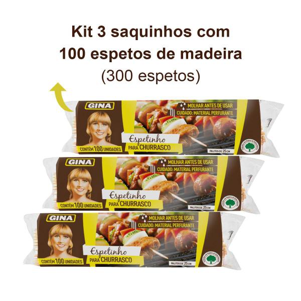 Imagem de Kit 03 Espetos de Madeira com 25cm para Churrasco com ponta afiada 100un - Gina