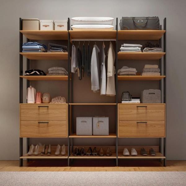 Imagem de Kit 03 Estantes Closet Organizador Roupas Preto Freijó MDF