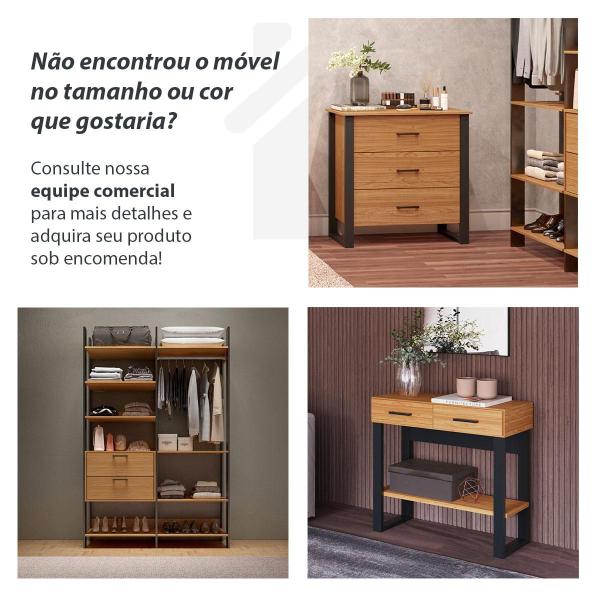 Imagem de Kit 03 Estantes Sala Prateleiras e Gavetas Preto com Freijó