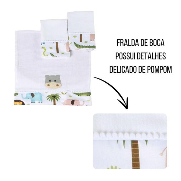 Imagem de Kit 03 Fraldas de Boca Bordada Estampada Para Bebê Menina Menino