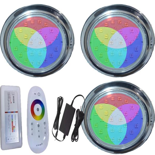 Imagem de kit 03 LUMINARIA PISCINA HIPER LED 15W INOX 316 RGB ROSCA