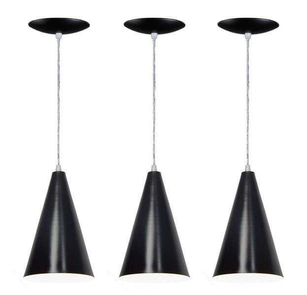 Imagem de Kit 03 Luminárias Pendente Cone-Preto Fosco e Branco