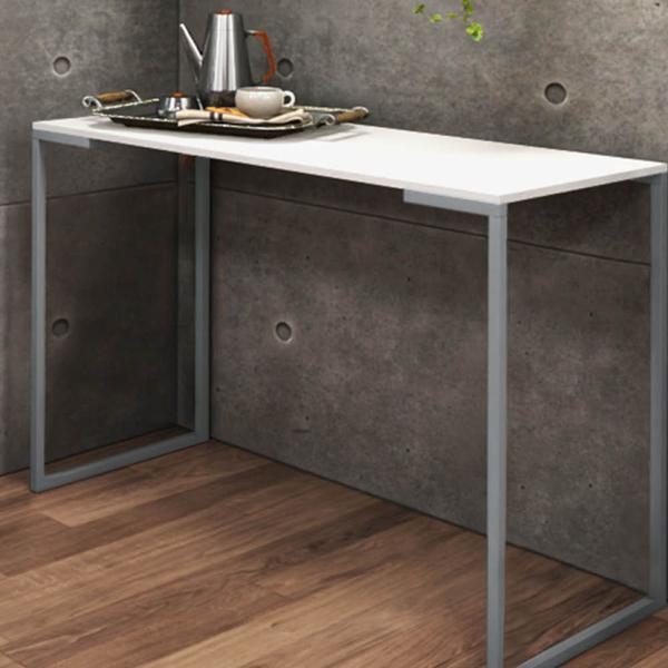 Imagem de Kit 03 Mesa Escrivaninha Escritório e Home Office Ley Industrial Ferro Cinza Tampo MDF Branco - Ahz Móveis