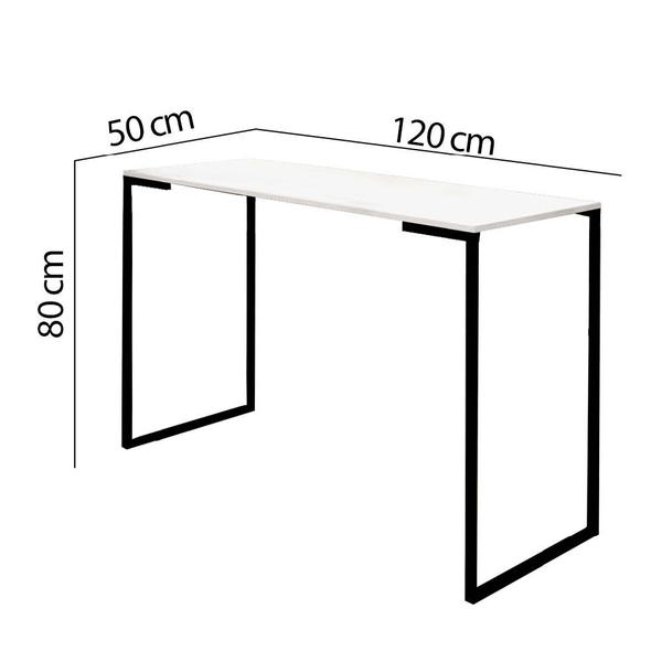 Imagem de Kit 03 Mesa Escrivaninha Escritório e Home Office Ley Industrial Ferro Preto Tampo MDF Branco - Ahz Móveis