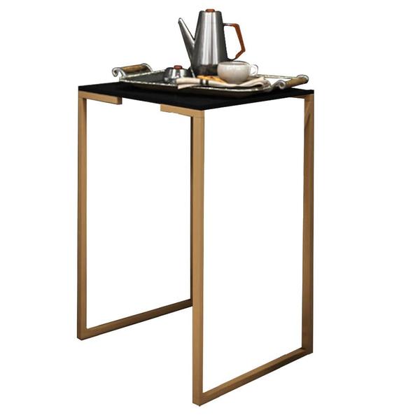 Imagem de Kit 03 Mesa Lateral Canto Aparador Buffet Stan Industrial Ferro Dourado Tampo Preto - Ahazzo Móveis