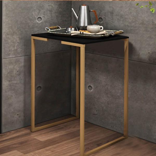 Imagem de Kit 03 Mesa Lateral Canto Aparador Buffet Stan Industrial Ferro Dourado Tampo Preto - Ahazzo Móveis