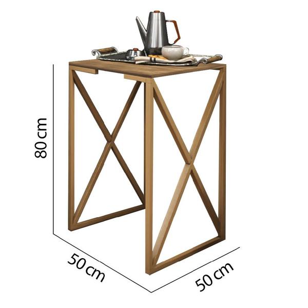 Imagem de Kit 03 Mesa Lateral Canto Aparador Buffet X Zurik X Industrial Ferro Dourado Tampo Caramelo - Ahazzo Móveis