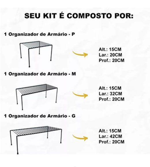 Imagem de Kit 03 Mesinhas Suportes Organizadores Aramado  Armário Prateleira