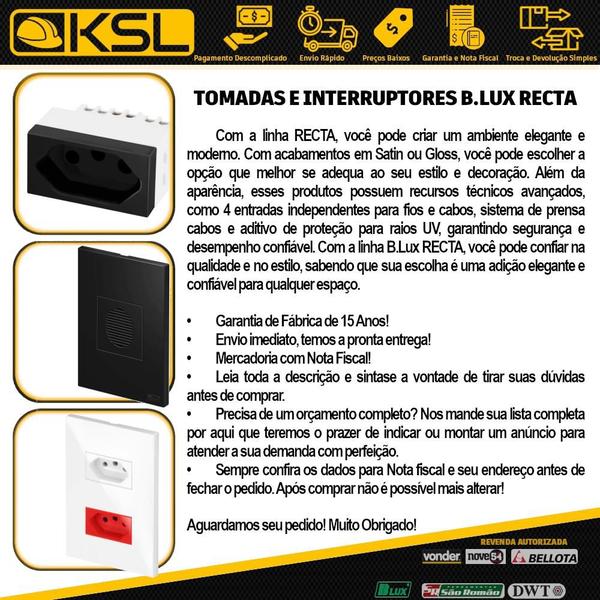 Imagem de Kit 03 Modulos cego preto fosco Blux Recta Satin Tomadas