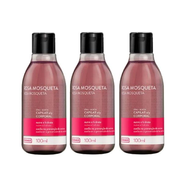 Kit 03 Óleo de Rosa Mosqueta Farmax 100ml Capilar e Corporal Imagem de Kit 03 Óleo de Rosa Mosqueta Farmax 100ml Capilar e Corporal
