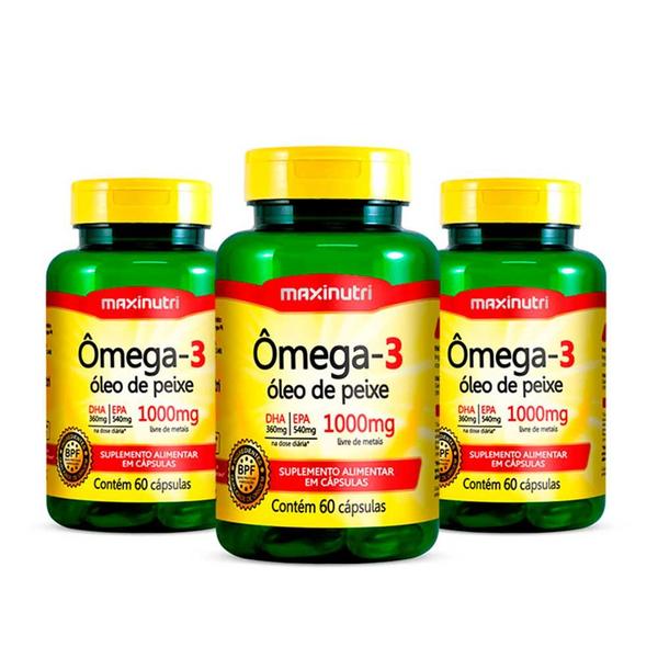 Imagem de Kit 03 Ômega 3 Óleo de Peixe 60 Cápsulas 1000mg Maxinutri