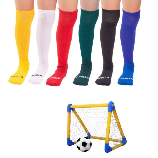 Imagem de Kit 03 Pares Meião Futebol Esportivo Algodão Infantil Juvenil Bebe Cano Alto Longo Profissional Inverno Escolar Cores