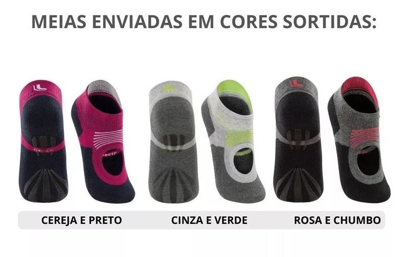 Imagem de Kit 03 Pares Meias Lupo Sapatilha Antiderrapante Pilates Feminino Adulto Cereja -Cinza - Cinza Chumbo