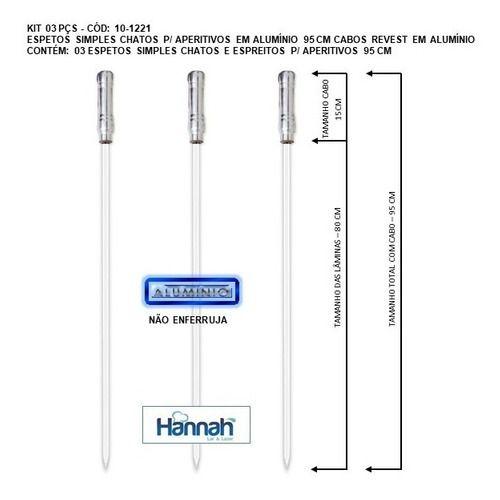 Imagem de Kit 03 Pçs Espeto Churrasco Alumínio 95 Cm Chato Estreito Aperitivo Cabo Madeira Revestido Alumínio