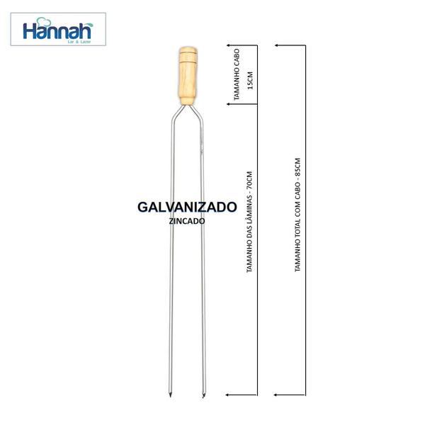 Imagem de Kit 03 Pçs Espeto Duplo Tradicional Aço Galvanizado Cabo Madeira Varios Tamanhos Hannah