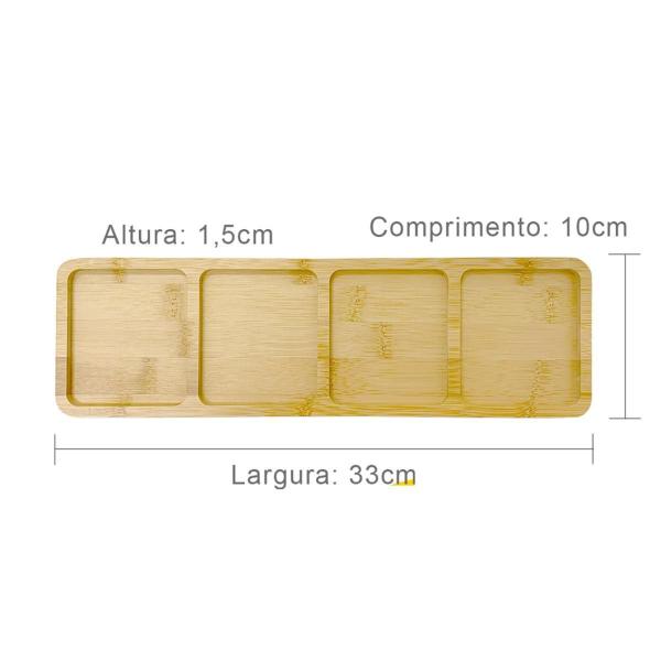 Imagem de Kit 03 Petisqueira Bambu Retangular 4 Divisórias 33 X 10Cm