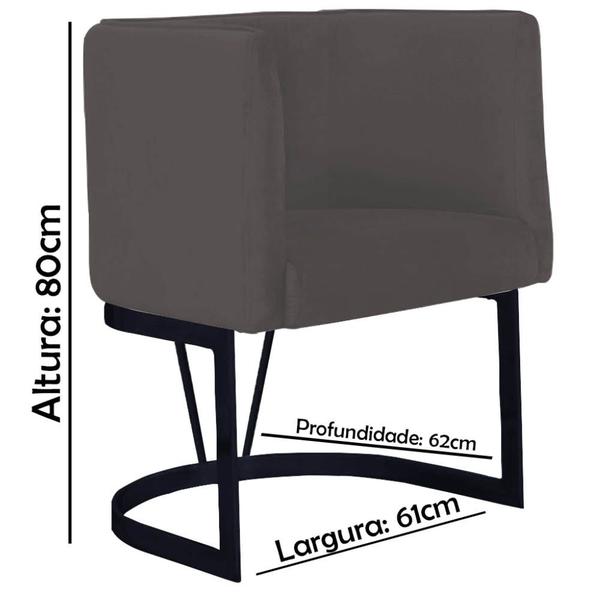 Imagem de Kit 03 Poltrona Cadeira Aurora Luxo Confort Industrial Ferro Preto Suede Cinza - Ahz Móveis