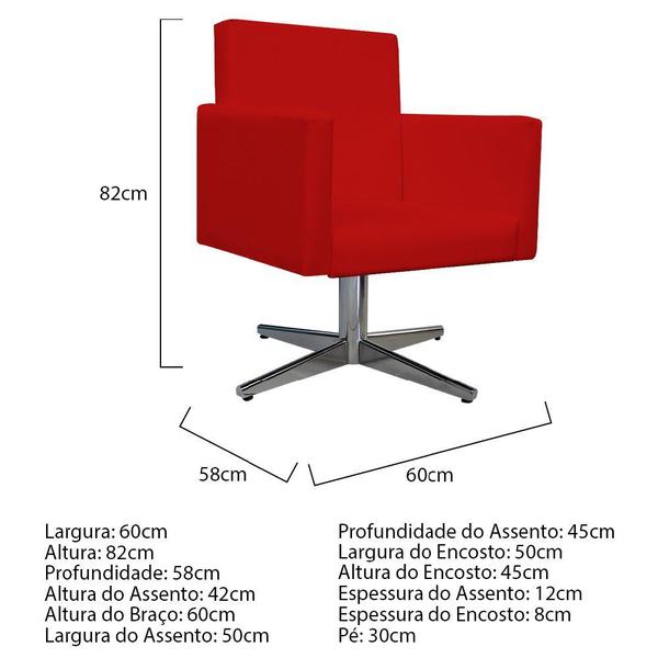 Imagem de kit 03 Poltronas Arenzza Base Giratória de Metal Corano Vermelho - KDAcanto Móveis