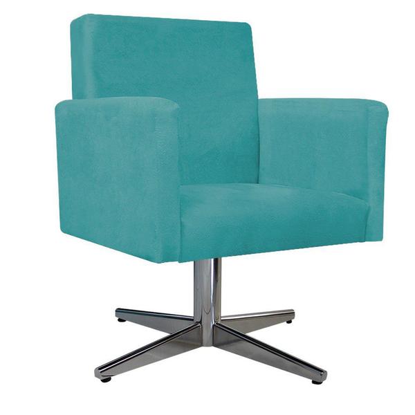 Imagem de kit 03 Poltronas Arenzza Base Giratória de Metal Suede Azul Turquesa - DAMAFFÊ MÓVEIS