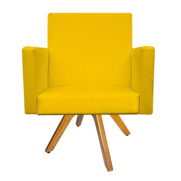 Imagem de kit 03 Poltronas Beatriz Base Giratória de Madeira Corano Amarelo - DAMAFFÊ MÓVEIS