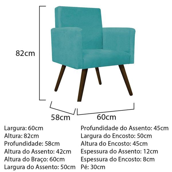 Imagem de kit 03 Poltronas Beatriz Palito Tabaco Suede Azul Turquesa - DAMAFFÊ MÓVEIS