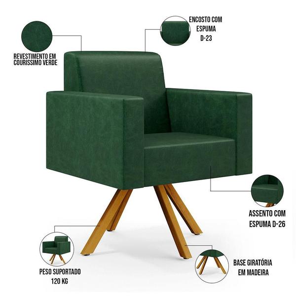 Imagem de Kit 03 Poltronas Decorativa Base Giratória de Madeira Helô L02 Facto Verde Musgo - Lyam Decor