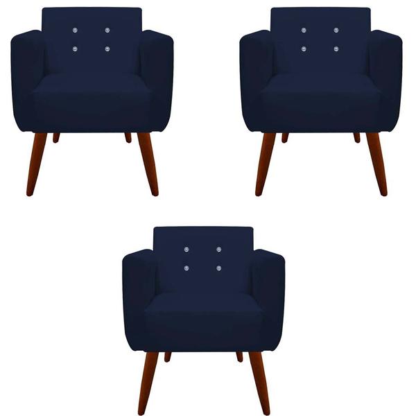 Imagem de kit 03 Poltronas Decorativa Duda C/Strass Suede Azul Marinho - D'Classe Decor