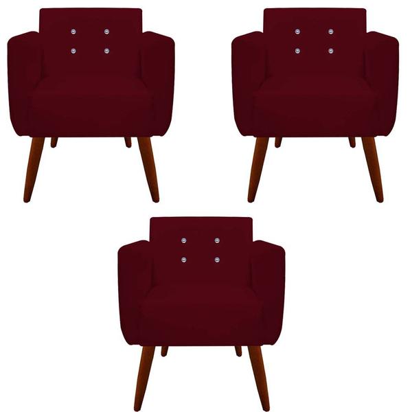 Imagem de kit 03 Poltronas Decorativa Duda C/Strass Suede Marsala - D'Classe Decor