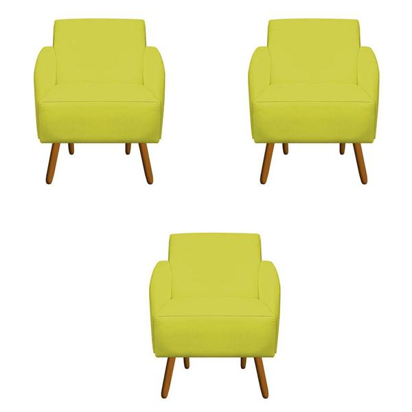 Imagem de Kit 03 Poltronas Decorativa Laura Pés Palito Suede Amarelo - D'Classe Decor