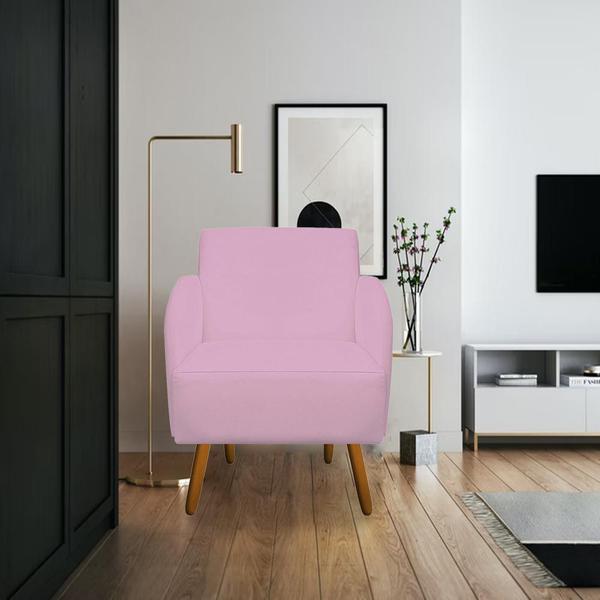 Imagem de Kit 03 Poltronas Decorativa Laura Pés Palito Suede Rosa Bebê - D'Classe Decor