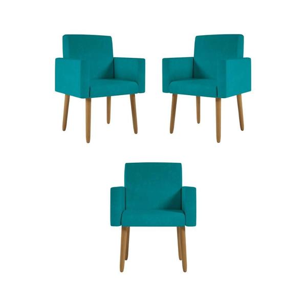 Imagem de Kit 03 Poltronas Decorativa Sala Oferta - Balaqui Decor Azul-turquesa