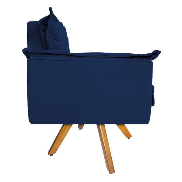 Imagem de kit 03 Poltronas Decorativas Apolo Base Giratória de Madeira Suede Azul Marinho