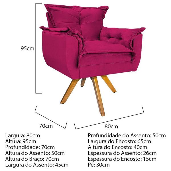 Imagem de kit 03 Poltronas Decorativas Apolo Base Giratória de Madeira Suede Pink