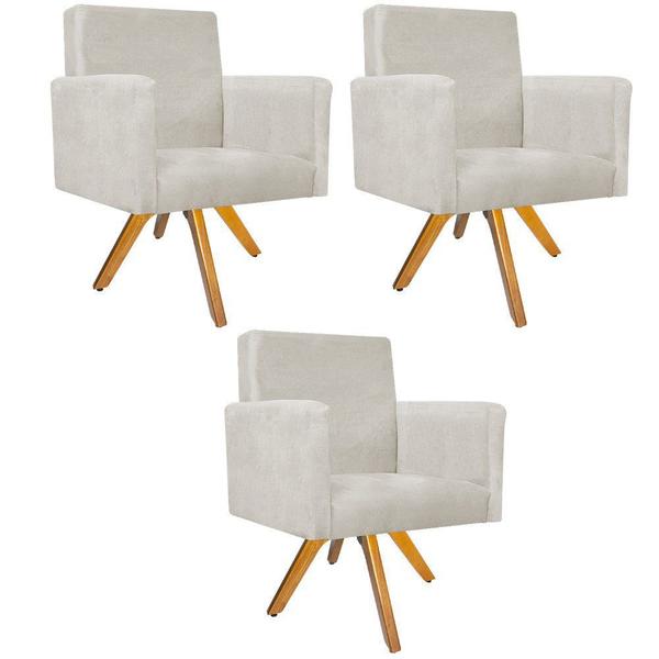 Imagem de kit 03 Poltronas Decorativas Arenzza Base Giratória de Madeira Suede Bege - DAMAFFÊ MÓVEIS